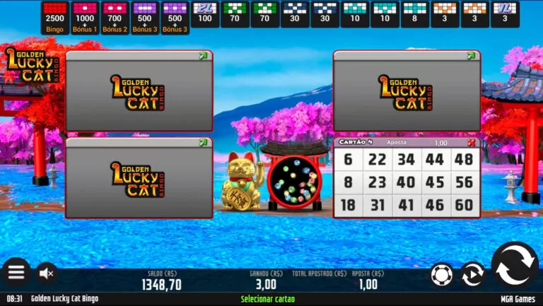 Golden Lucky Cat Bingo Seleção de Cartelas