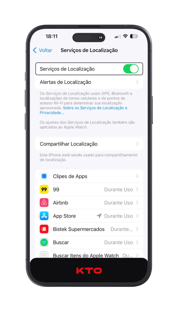 Ative a opção “Serviços de Localização”