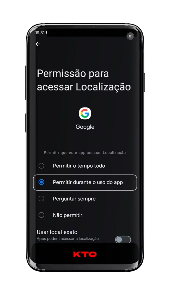 Escolha a opção “Permitir durante o uso do app”